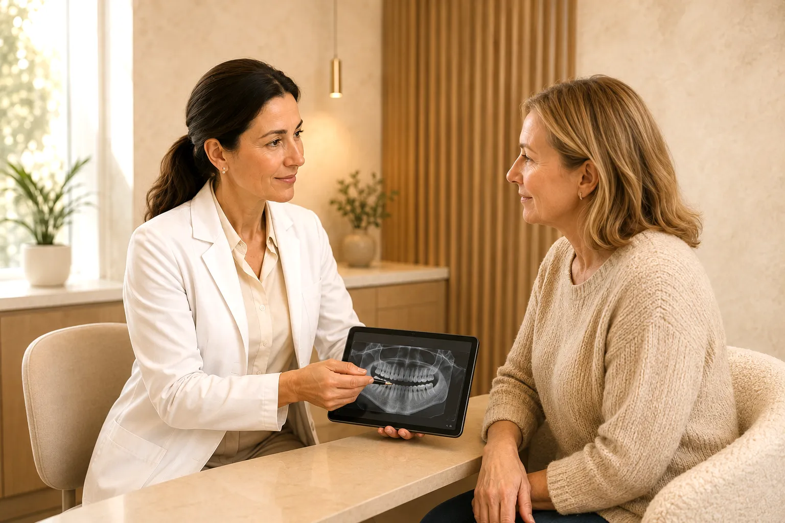 Dr. Jane Smith talking a patient through her scan in the consultation corner